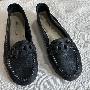 CLOUDWALKERS‎ MARA Loafers Size 10W Black Pebbled Leather Women Shoes Brass Ring